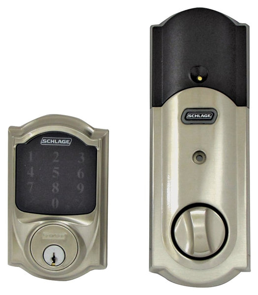 Schlage Connect Series BE469ZP V CAM 619 Deadbolt, Grade 1 Grade, Keyed Key, Satin Nickel, 2-3/8, 2-3/4 in Backset