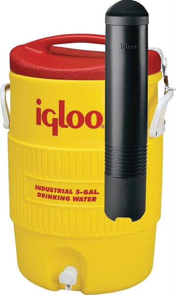 IGLOO 11863 Water Cooler, 5 gal Tank, Drip-Resistant, Recessed Spigot, Plastic, Red/Yellow