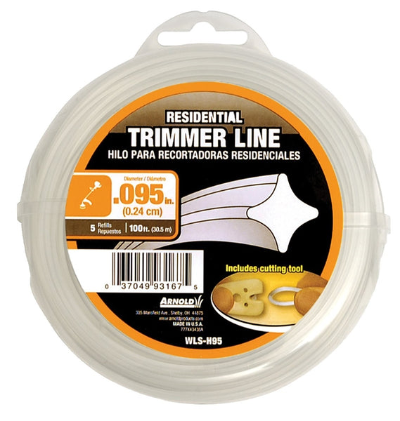 ARNOLD WLS-H95 Trimmer Line, 0.095 in Dia, 100 ft L, Nylon