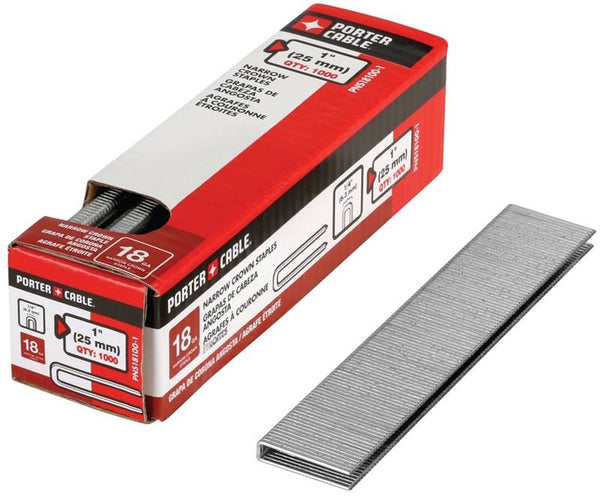 PORTER-CABLE PNS18100-1 Crown Staple, 1/4 in W Crown, 1 in L Leg, 18 Gauge, Galvanized Steel