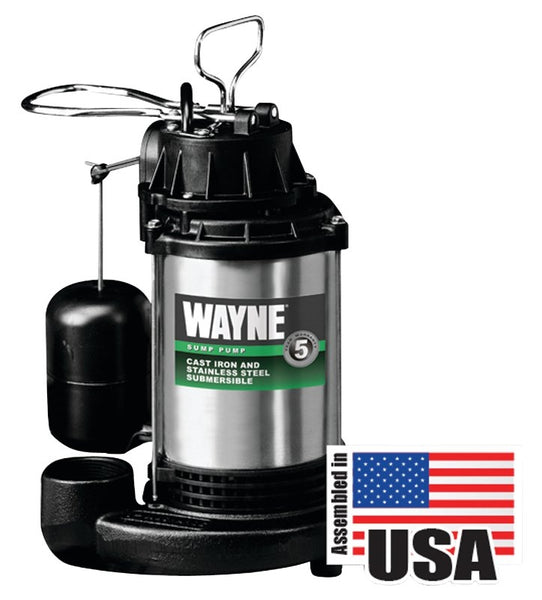 WAYNE CDU980E Sump Pump, 1-Phase, 10 A, 120 V, 0.75 hp, 1-1/2 in Outlet, 20 ft Max Head, 3571 gph, Iron/Stainless Steel