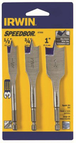 IRWIN 87950 Spade Bit Set, Standard, 3-Piece, HSS, Bright