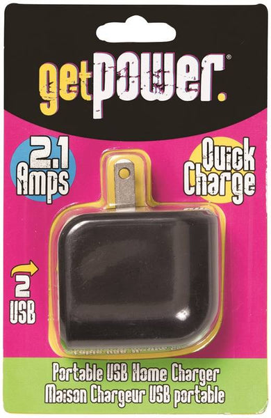 GetPower GP-AC2USB-BLK USB to AC Home Adapter, 2.1 A Charge, Black