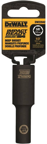 DeWALT IMPACT READY DW22842 Impact Socket, 3/8 in Socket, 1/2 in Drive, Square Drive, 6-Point, Steel, Black Oxide