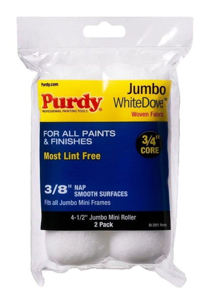 Purdy White Dove 14G624012 Jumbo Mini Roller Cover, 3/8 in Thick Nap, 4-1/2 in L, Dralon Fabric Cover