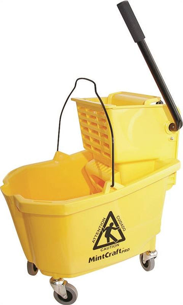 Simple Spaces 9130 Mop Bucket with Ringer, 32 qt Capacity, Plastic Bucket/Pail, Plastic Wringer, Yellow
