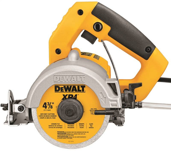 DeWALT DWC860W Tile Saw, 4-3/8 in Blade, 1-3/8 in at 90 deg, 3-1/8 in Max D Cutting