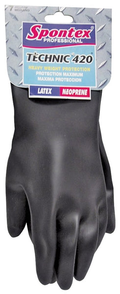 SPONTEX 33545 High-Tensile Strength Protective Gloves, M, 12-1/2 in L, Neoprene, Black