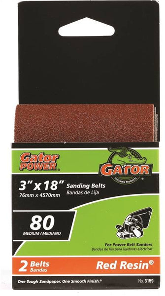 Gator 3159 Sanding Belt, 3 in W, 18 in L, 80 Grit, Medium, Aluminum Oxide Abrasive