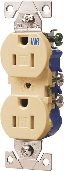 Eaton Wiring Devices TWR270V Duplex Receptacle, 2 -Pole, 15 A, 125 V, Push-in, Side Wiring, NEMA: 5-15R, Ivory