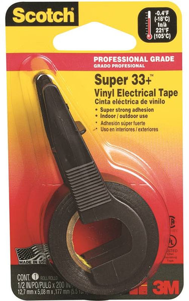 Scotch 194NA Electrical Tape, 200 in L, 1/2 in W, PVC Backing, Black