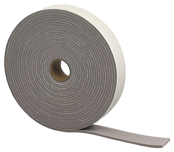 M-D 02352 Foam Tape, 1-1/4 in W, 30 ft L, 3/16 in Thick, PVC, Gray
