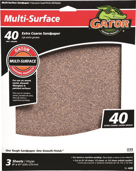 Gator 4439 Sanding Sheet, 11 in L, 9 in W, 40 Grit, Coarse, Aluminum Oxide Abrasive