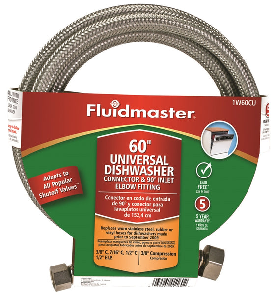 FLUIDMASTER 1W60CU Dishwasher Connector, 3/8 in, Compression, Polymer/Stainless Steel