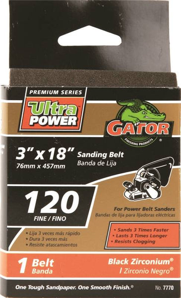 Gator 7770 Sanding Belt, 3 in W, 18 in L, 120 Grit, Fine, Zirconium Oxide Abrasive