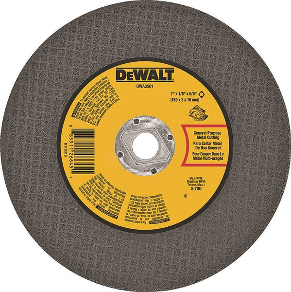 DeWALT DWA3501 Cutting Wheel, 7 in Dia, 1/8 in Thick, 5/8 in Arbor, Aluminum Oxide Abrasive