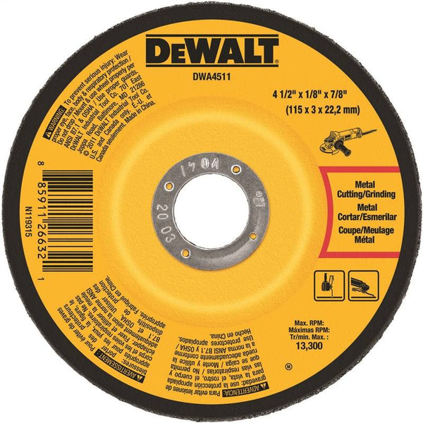 DeWALT DWA4511 Grinding Wheel, 4-1/2 in Dia, 1/8 in Thick, 7/8 in Arbor, 24 Grit, Very Coarse