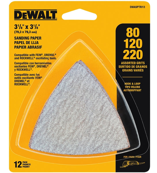 DeWALT DWASPTRI Sanding Paper, 3-3/4 in L, 80, 120, 220 Grit, Aluminum Oxide Abrasive