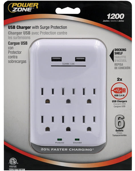 PowerZone ORUSB346S USB Charger with Surge Protection, 2 -Pole, 3.4 A