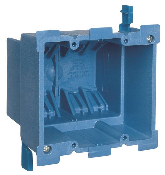 Carlon BH234R Outlet Box, 2 -Gang, PVC, Blue, Clamp Mounting