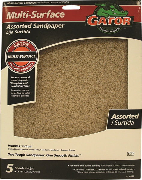 Gator 4444 Sanding Sheet, 9 in L, 11 in W, 60, 100, 150, 220 Grit, Coarse/Extra Fine/Fine/Medium