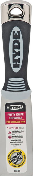 HYDE Pro Stainless 06108 Putty Knife, 1-1/2 in W Blade, Stainless Steel Blade, Cushion-Grip Handle