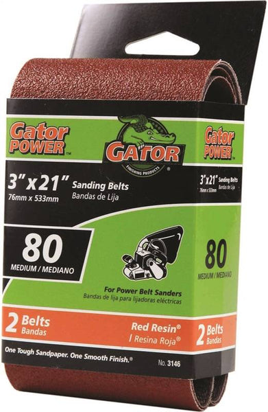 Gator 3146 Sanding Belt, 3 in W, 21 in L, 80 Grit, Medium, Aluminum Oxide Abrasive
