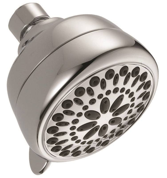 DELTA 75763C Shower Head, Round, 1.75 gpm, 1/2 in Connection, IPS, 7-Spray Function, ABS, Chrome, 3-3/8 in Dia
