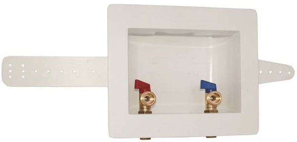 EASTMAN 60248 Washing Machine Outlet Box, 1/2, 3/4 in Connection, Brass, White