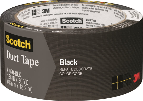 Scotch 3920-BK Duct Tape, 20 yd L, 1.88 in W, Black