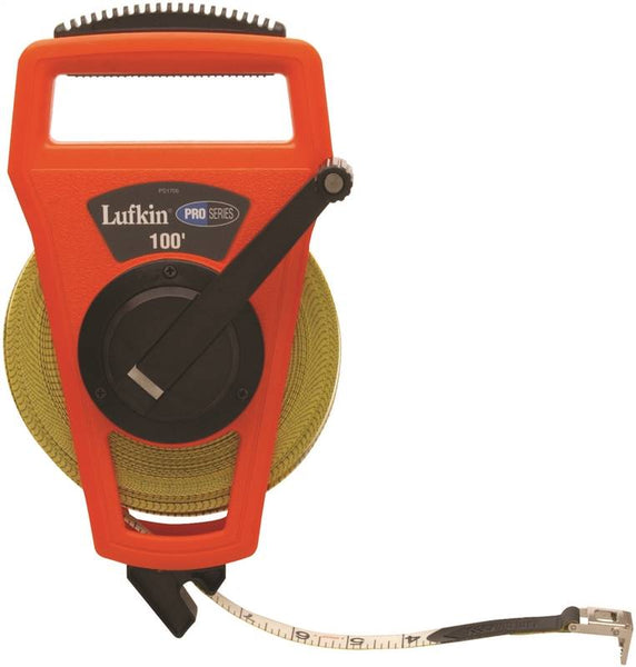 Crescent Lufkin PSFE100/PS1706 Tape Measure, 100 ft L Blade, 3/4 in W Blade, Fiberglass Blade, ABS/Rubber Case