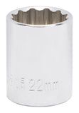 Vulcan MT6534044 Drive Socket, 22 mm Socket, 1/2 in Drive, 12-Point, Chrome Vanadium Steel, Chrome