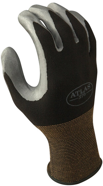 ATLAS 370BL-08.RT High-Flexibility Protective Gloves, L, Knit Wrist Cuff, Nitrile Glove, Black/Gray