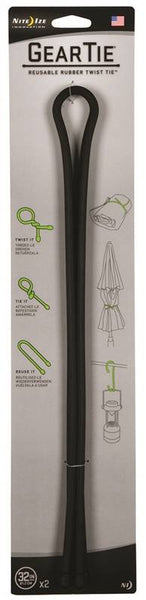 Gear Tie GT32-2PK-01 Twist Tie, Rubber, Black