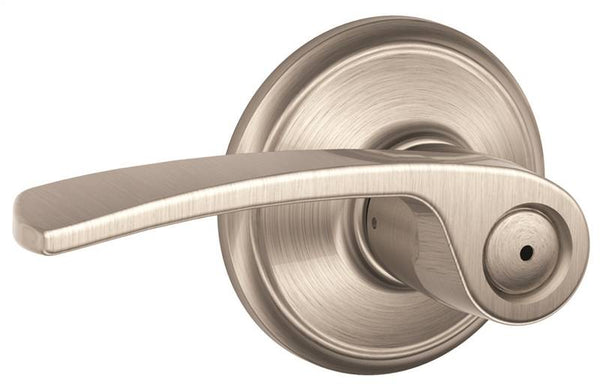 Schlage F40VMER619 Privacy Door Lock, Pushbutton Lock, Lever Handle, Metal, Satin Nickel, 1-3/8 to 1-3/4 in Thick Door