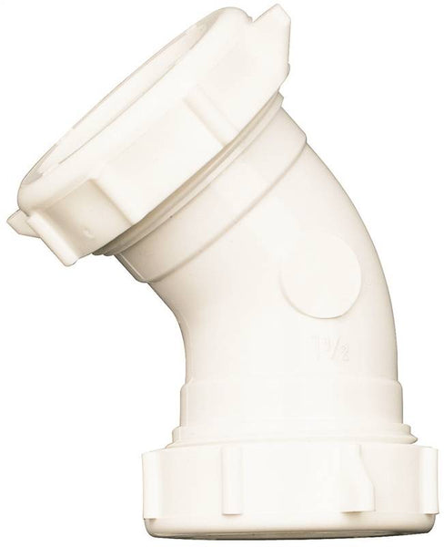 Plumb Pak PP55-7W Drain Pipe Elbow, 1-1/2 in, Slip-Joint, PVC, White