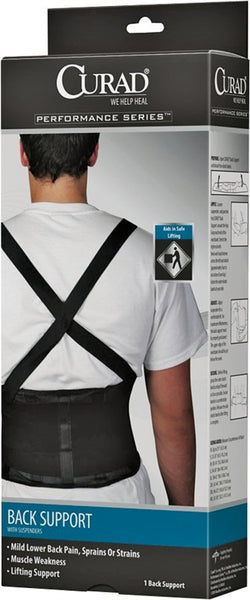 CURAD ORT22200LD Back Support with Suspenders, L, Fits to Waist Size: 34 to 38 in, Hook and Loop Closure