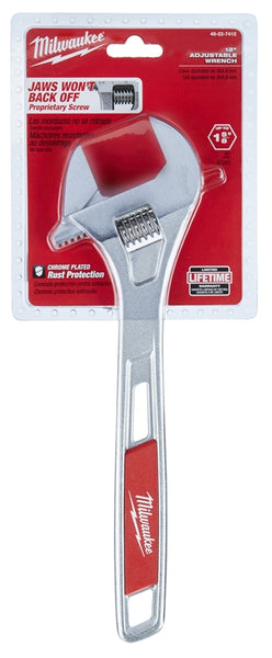 Milwaukee 48-22-7412 Adjustable Wrench, 12 in OAL, 1-5/8 in Jaw, Steel, Chrome, Ergonomic Handle