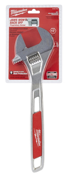 Milwaukee 48-22-7415 Adjustable Wrench, 15 in OAL, 1-3/4 in Jaw, Steel, Chrome, Ergonomic Handle