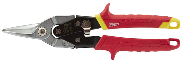 Milwaukee 48-22-4530 Aviation Snips, 10 in OAL, 5 in L Cut, Straight Cut, Steel Blade, Ergonomic Grip Handle, Red Handle