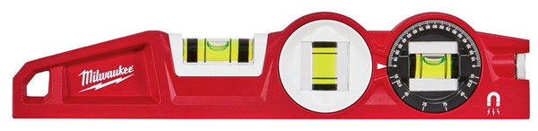 Milwaukee 48-22-5210 Torpedo Level, 10 in L, 3-Vial, Magnetic, Aluminum, Red