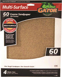 Gator 4440 Sanding Sheet, 11 in L, 9 in W, 60 Grit, Coarse, Aluminum Oxide Abrasive