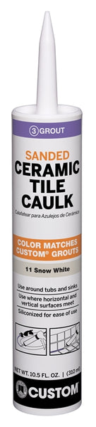 CUSTOM Polyblend PC1110S-6 Ceramic Tile Caulk, Snow White, 24 hr Curing, >50 deg F, 10.5 oz Cartridge