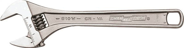 CHANNELLOCK WIDEAZZ Series 810W Adjustable Wrench, 10 in OAL, 1.38 in Jaw, Steel, Chrome, Plain-Grip Handle