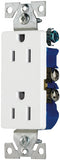 EATON 1107W-10-L Duplex Receptacle, 2 -Pole, 15 A, 125 VAC, Push, Side Wiring, NEMA: 5-15R, White