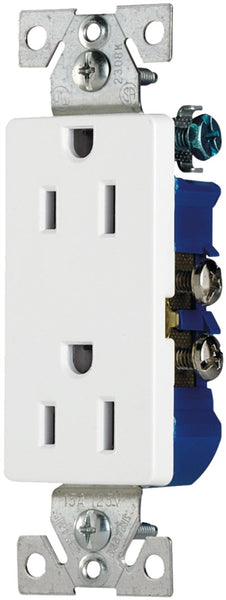 EATON 1107W-10-L Duplex Receptacle, 2 -Pole, 15 A, 125 VAC, Push, Side Wiring, NEMA: 5-15R, White