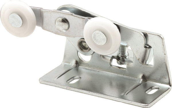 Prime-Line N 6530 Door Roller, 7/8 in Dia Roller, 1/4 in W Roller, Nylon/Steel, Silver, 2-Roller, 75 lb, Top Mounting