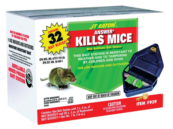 J.T. EATON Answer 939 Mouse Killer with Reusable Bait Station, 15 oz Bait, Green