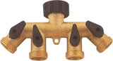 Landscapers Select GB9114A Faucet Manifold, 3/4 in Female, 4-Port/Way, Brass