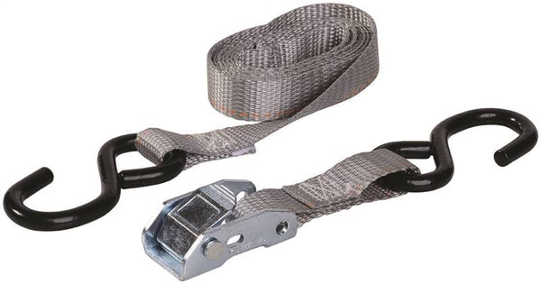 KEEPER 05716 Tie-Down, 1 in W, 8 ft L, Gray, 400 lb, S-Hook End Fitting, Steel End Fitting